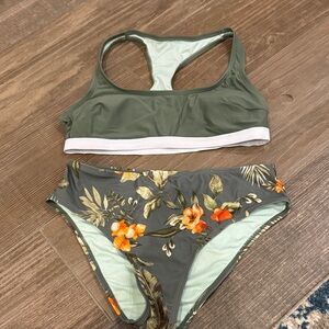 Women's Olive Floral Two-Piece Swim Set